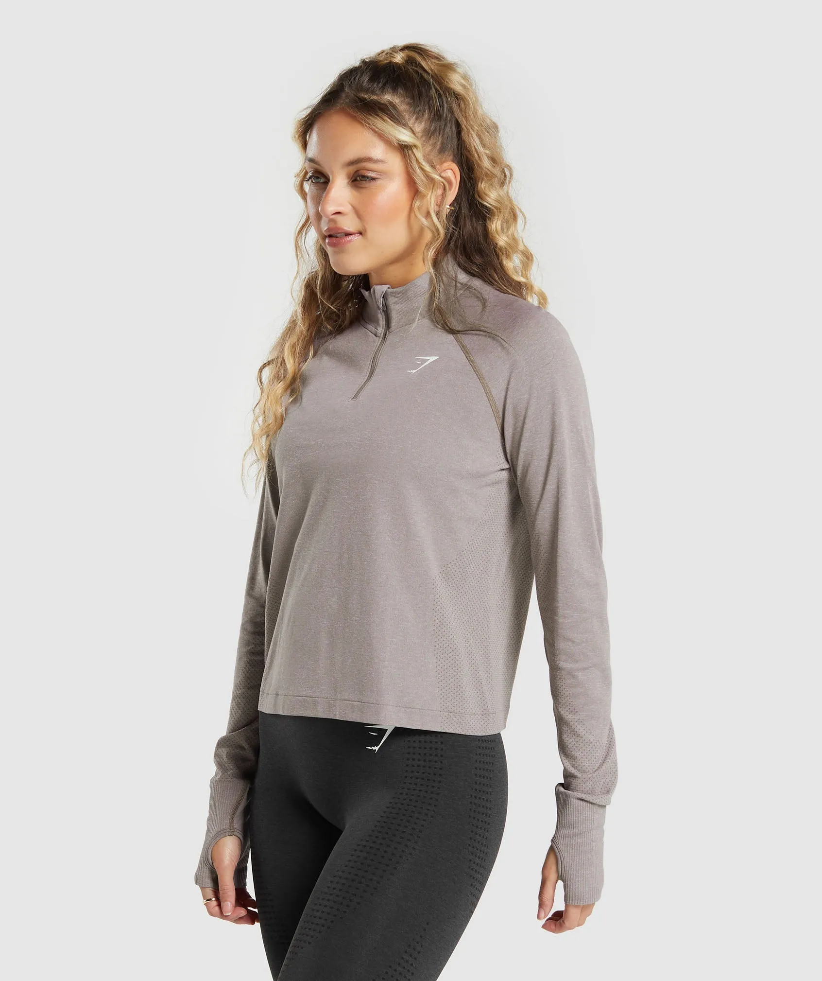 Gymshark Vital Seamless 2.0 1/4 Zip - Warm Taupe Marl