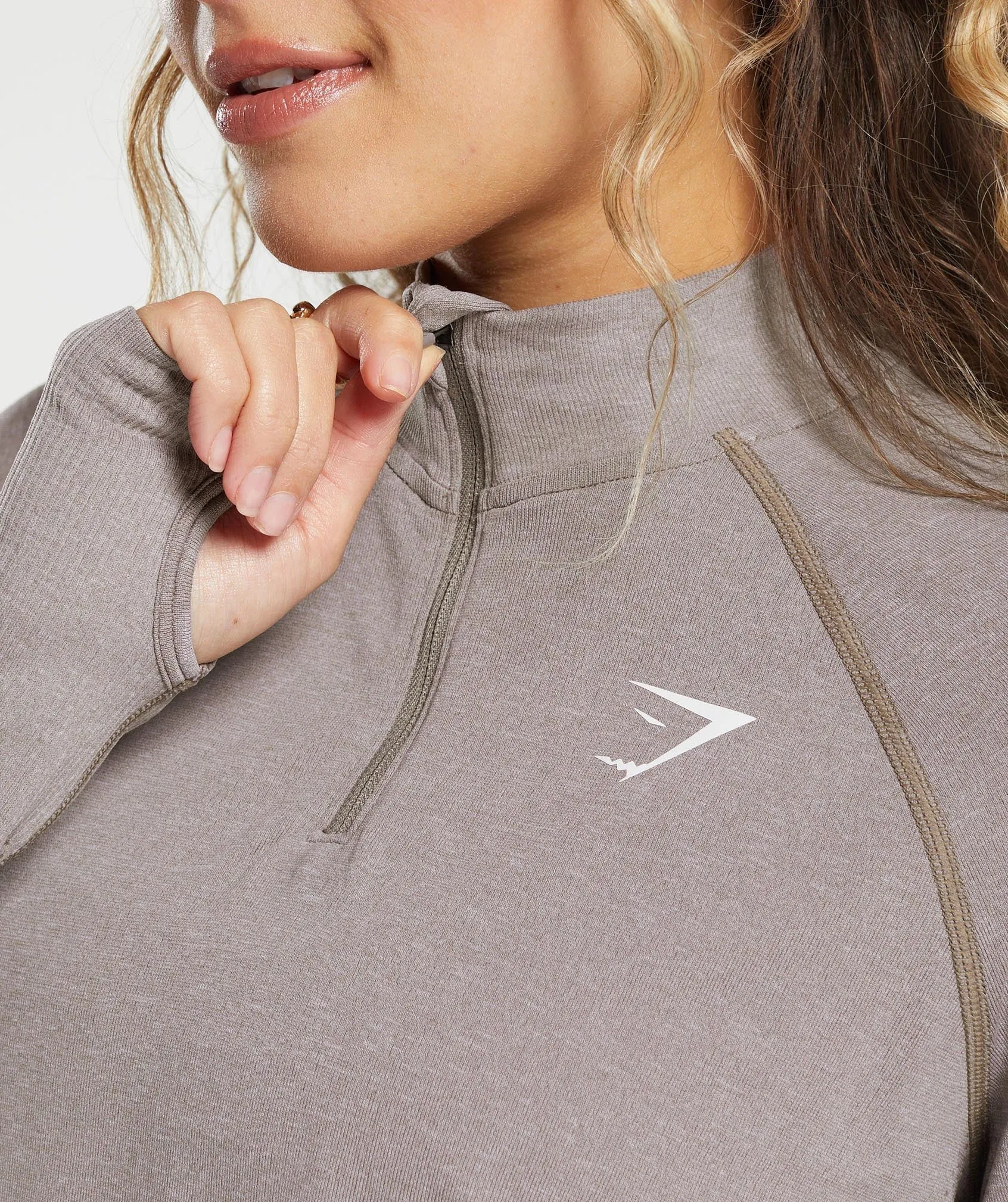 Gymshark Vital Seamless 2.0 1/4 Zip - Warm Taupe Marl