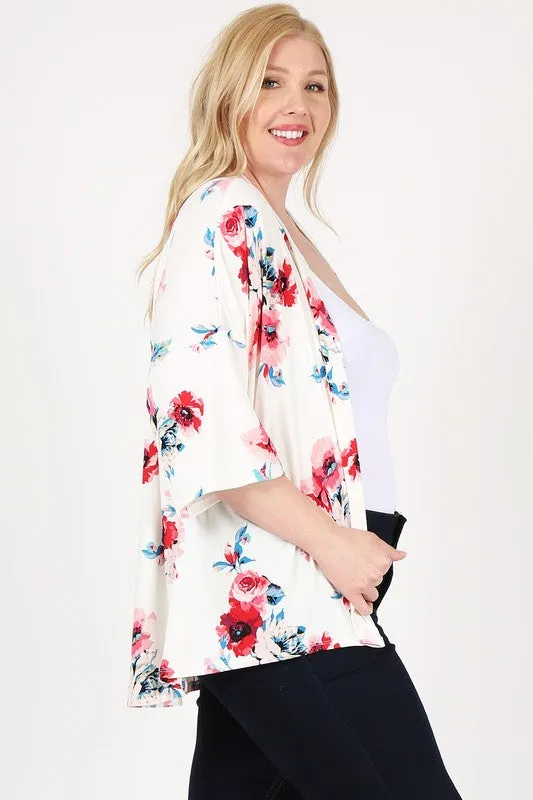 HI Curvy Plus Size Women Floral Short Sleeve Cardigan