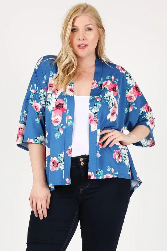 HI Curvy Plus Size Women Floral Short Sleeve Cardigan