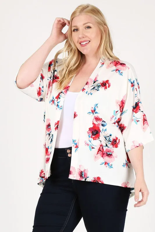 HI Curvy Plus Size Women Floral Short Sleeve Cardigan