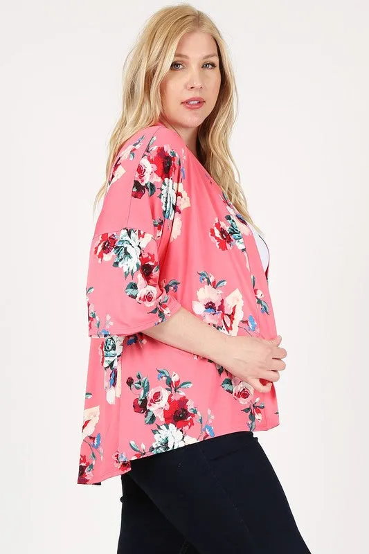 HI Curvy Plus Size Women Floral Short Sleeve Cardigan