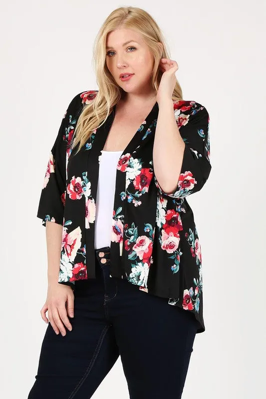 HI Curvy Plus Size Women Floral Short Sleeve Cardigan