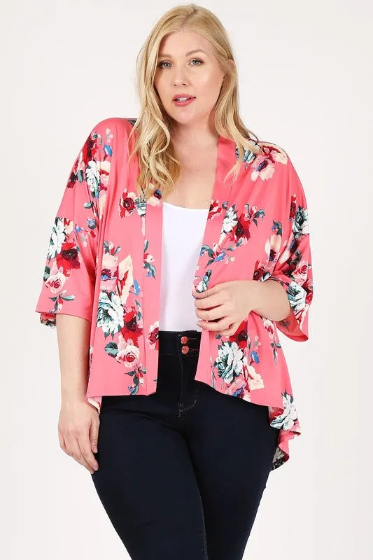 HI Curvy Plus Size Women Floral Short Sleeve Cardigan