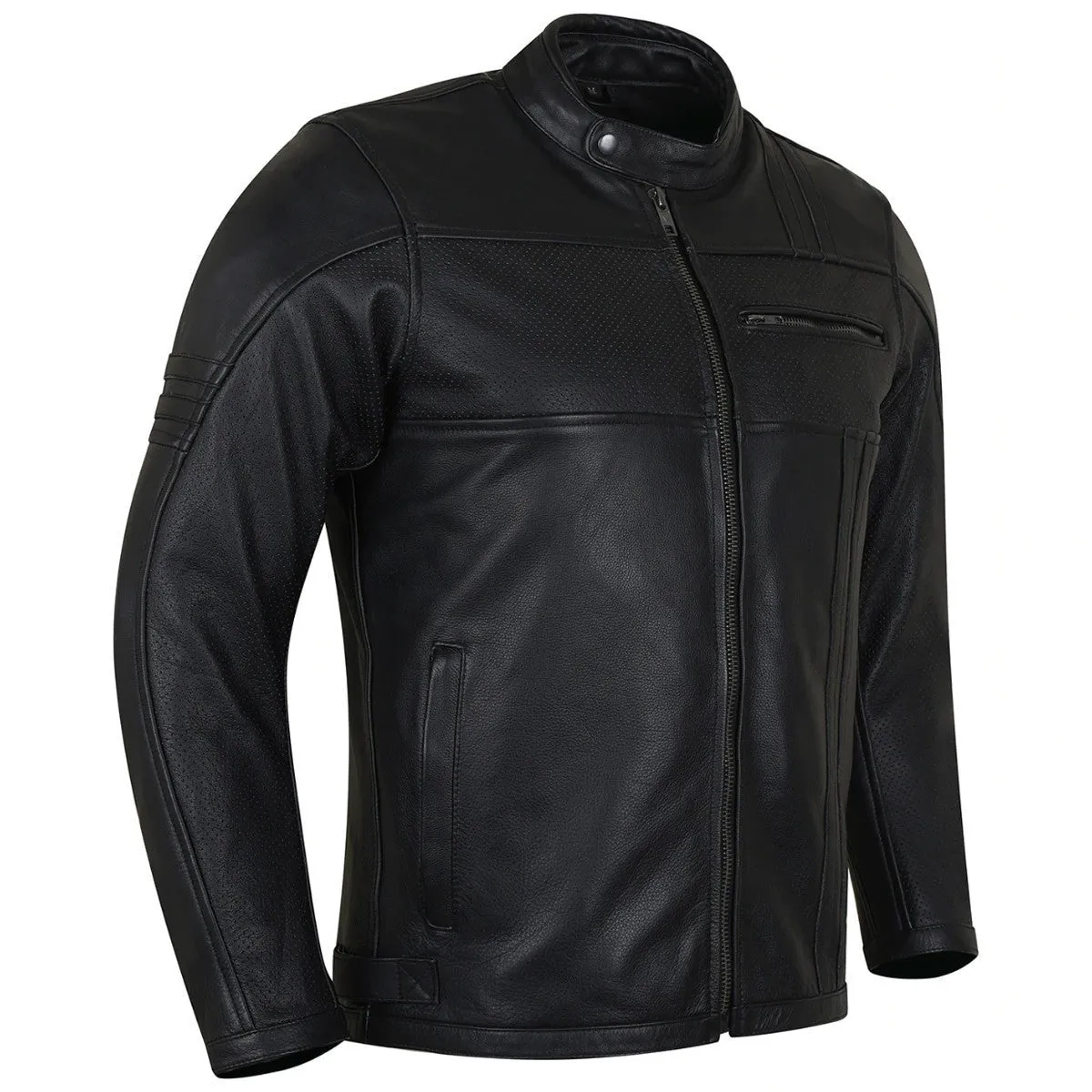 High Mileage Mens Premium Commuter Cafe Racer Motorcycle Leather Jacket with Removeable CE Armor