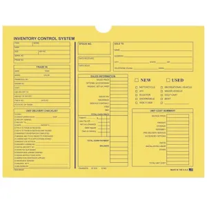 Inventory Control Jacket for Motorcycle, Boat, and RV Dealership - 12" × 9" Dimensions, Sturdy 32# Kraft Paper (7 Pt.) - Shrink-Wrapped Packs