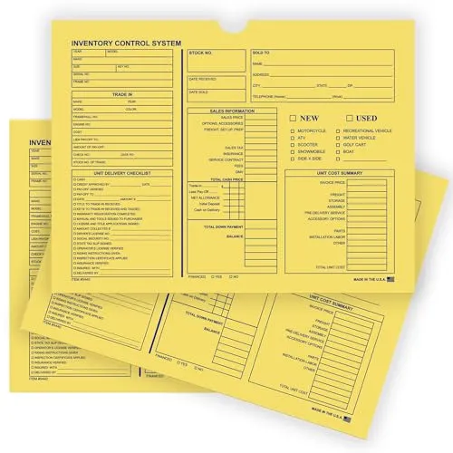 Inventory Control Jacket for Motorcycle, Boat, and RV Dealership - 12" × 9" Dimensions, Sturdy 32# Kraft Paper (7 Pt.) - Shrink-Wrapped Packs