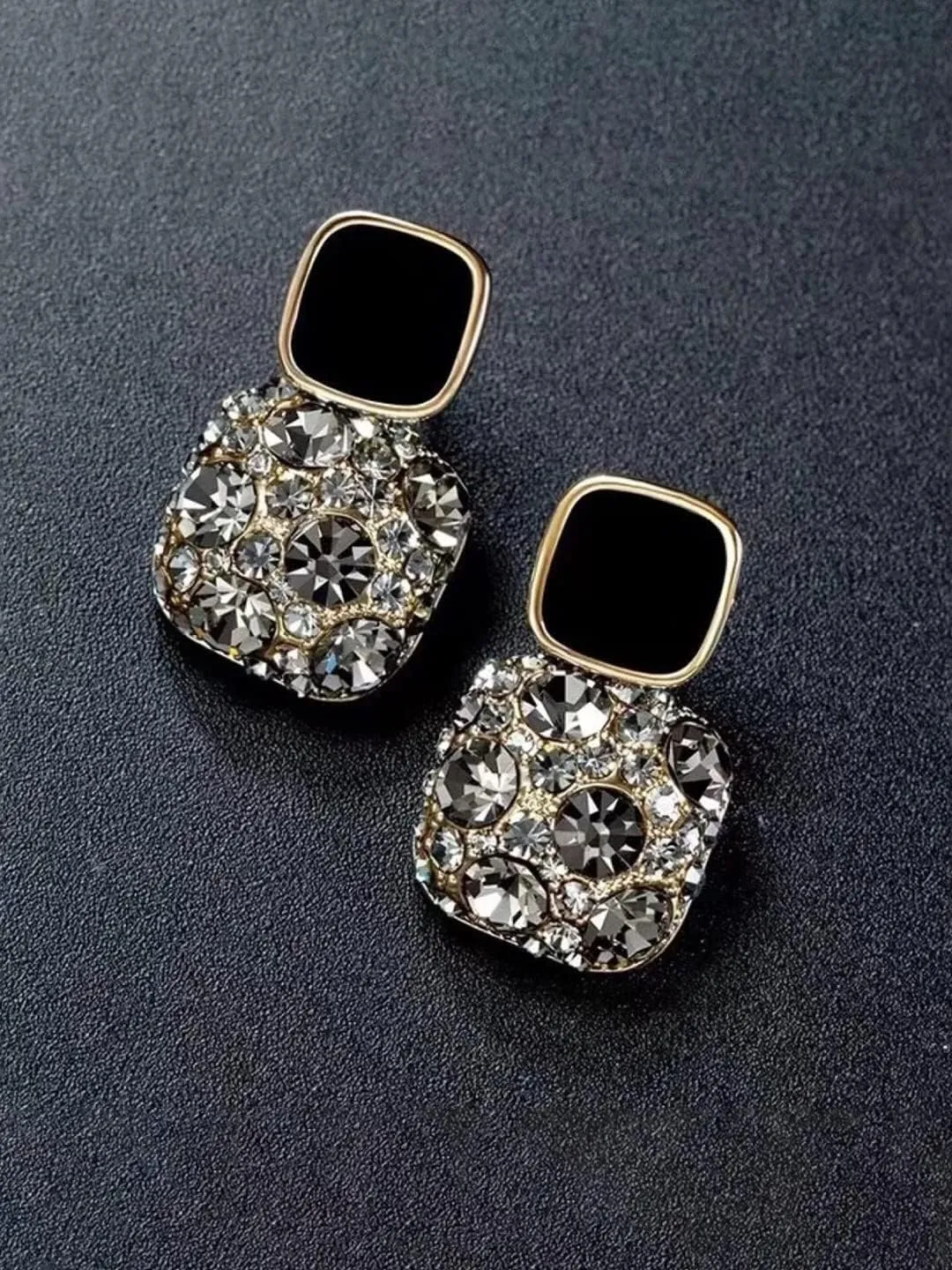 Kairangi Earrings For Women Black Stone Studded Geometrical Shape Stud Drop Earrings For Women and Girls