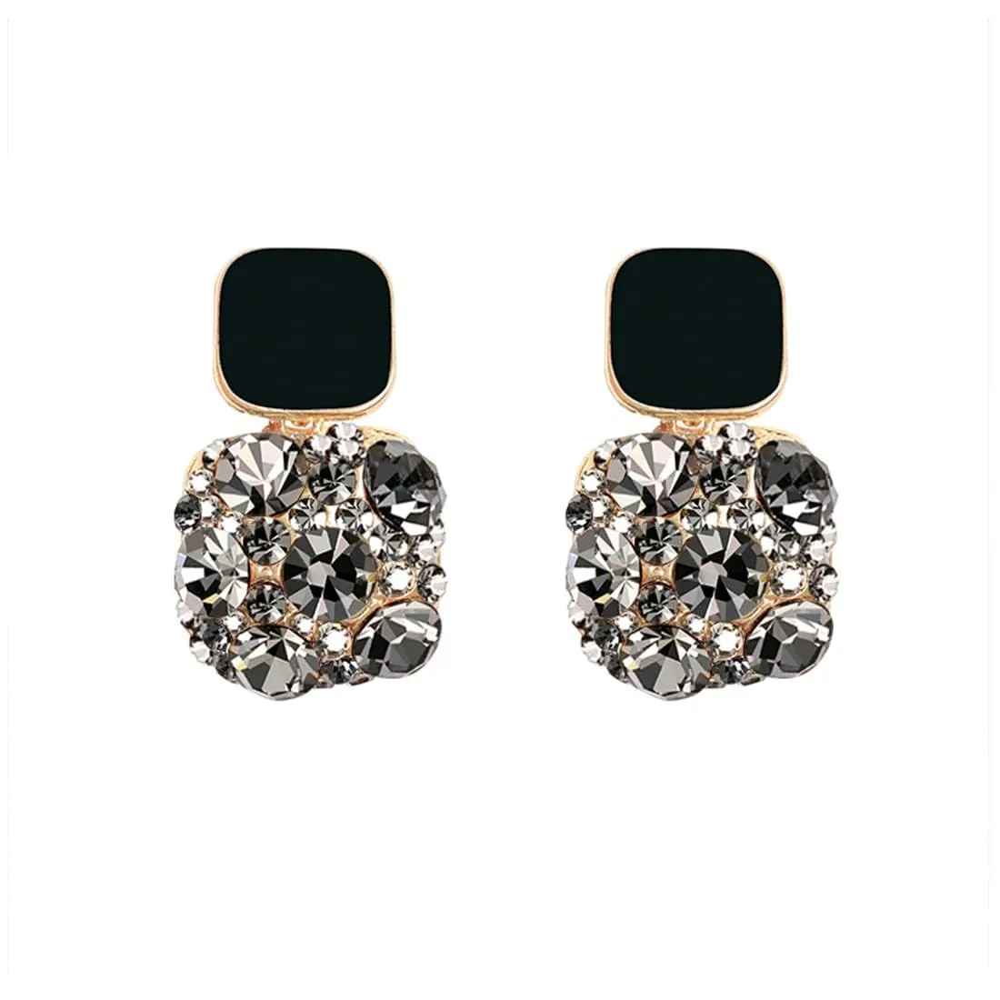 Kairangi Earrings For Women Black Stone Studded Geometrical Shape Stud Drop Earrings For Women and Girls