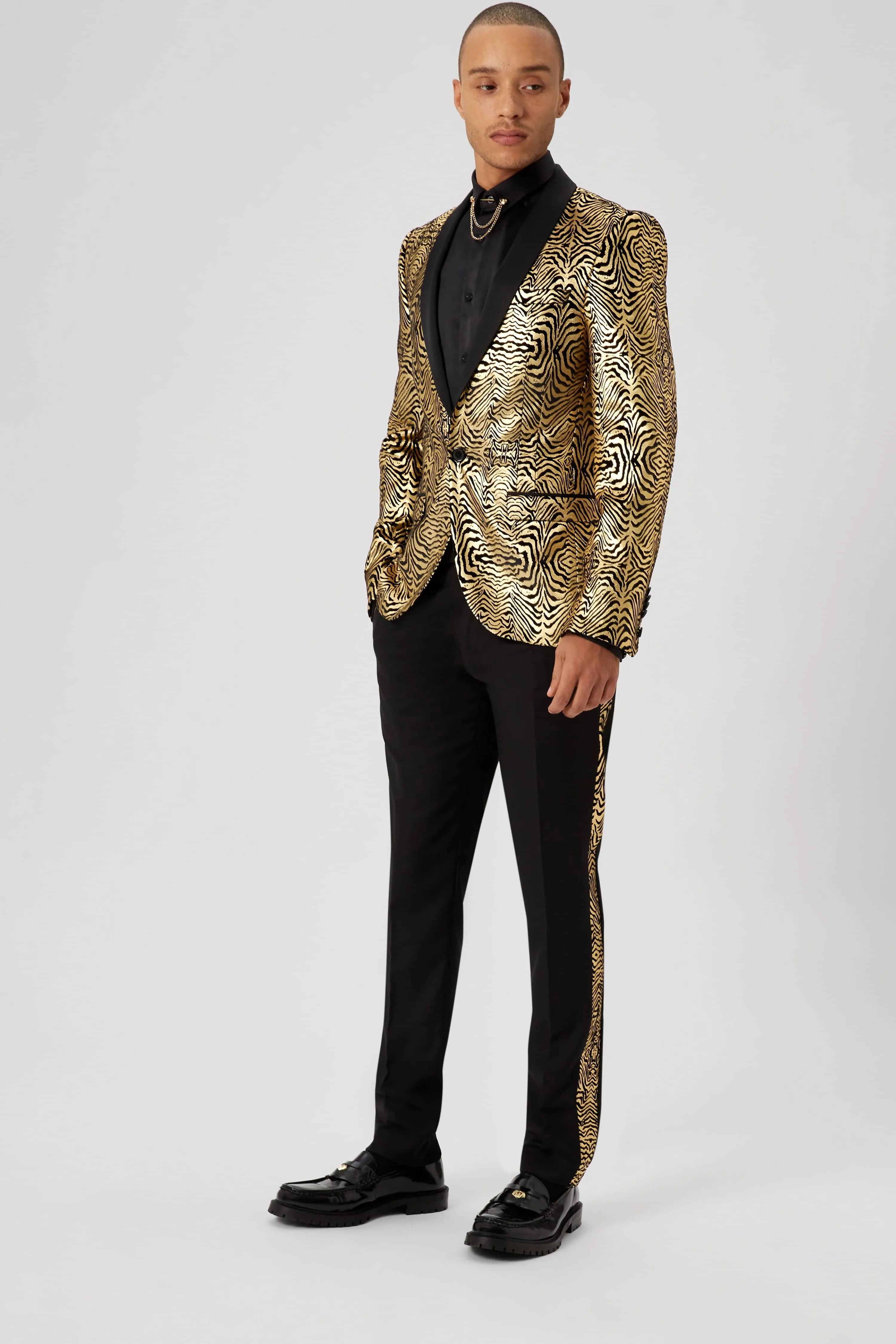 Kalman Skinny Fit Gold Zebra Print Jacket - ARCHIVE