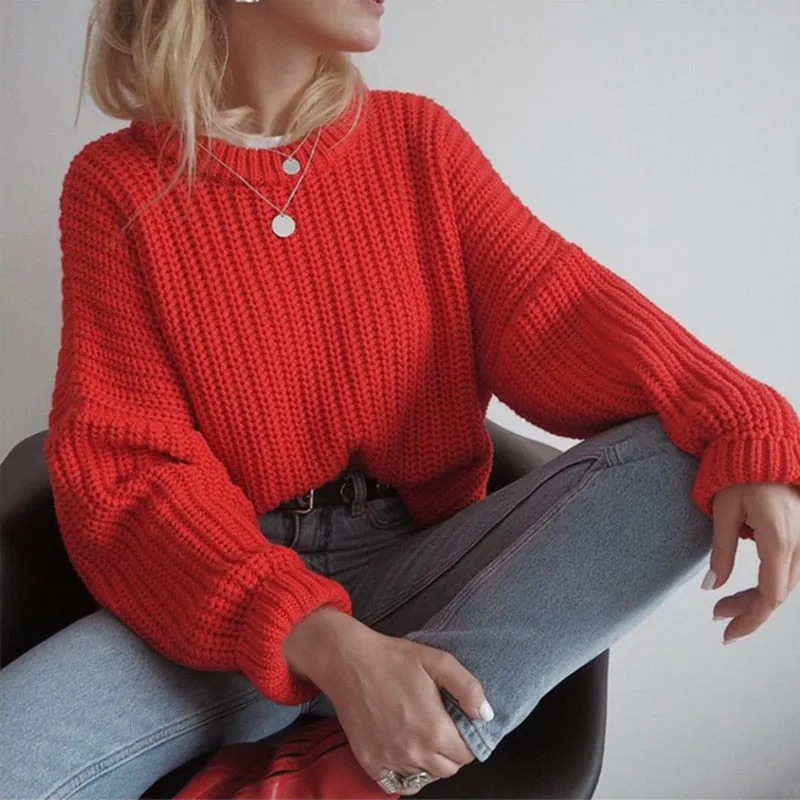 Loose Autumn Sweater Women Korean Elegant Knitted Sweater Oversized Warm Female Pullovers Fashion Solid Tops