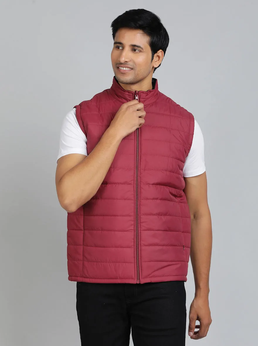 Maroon Solid Slim Fit Winter Jacket | JadeBlue