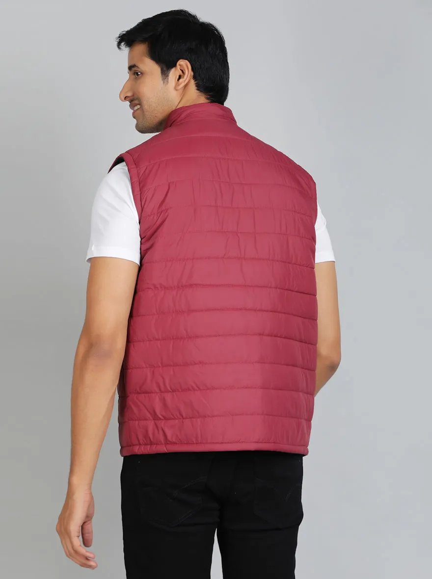 Maroon Solid Slim Fit Winter Jacket | JadeBlue