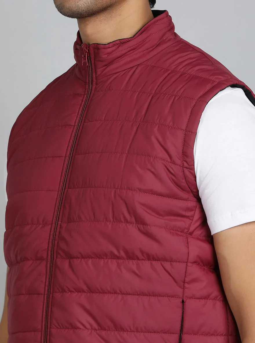 Maroon Solid Slim Fit Winter Jacket | JadeBlue