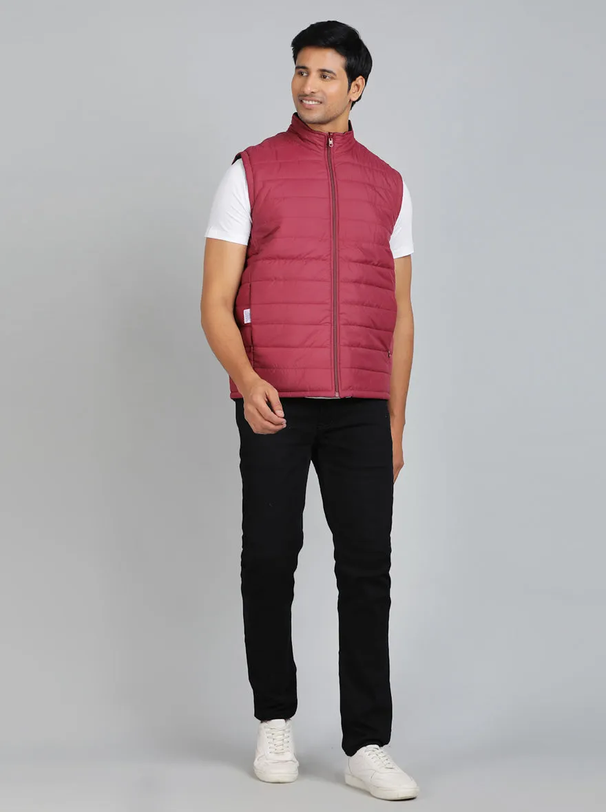 Maroon Solid Slim Fit Winter Jacket | JadeBlue