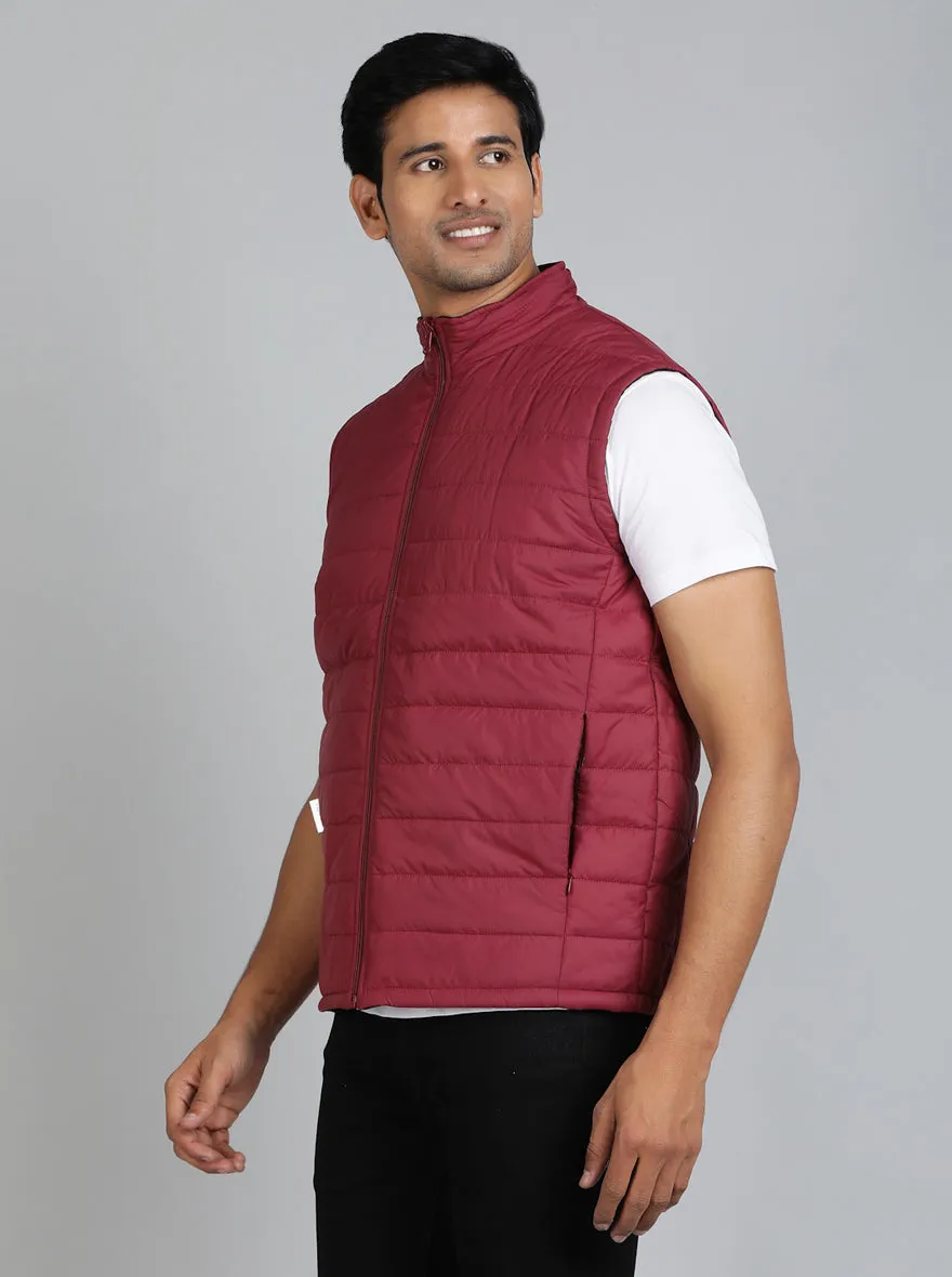 Maroon Solid Slim Fit Winter Jacket | JadeBlue