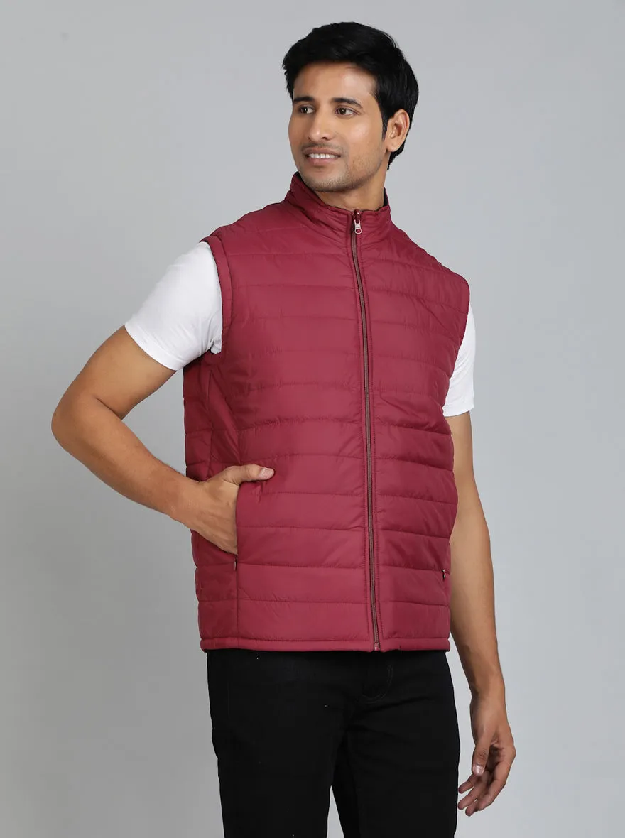 Maroon Solid Slim Fit Winter Jacket | JadeBlue