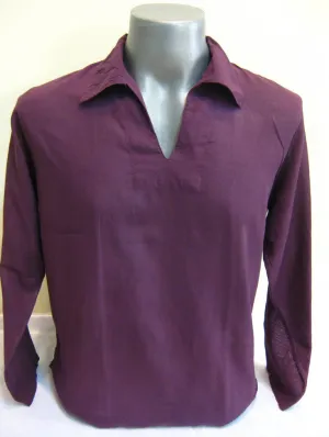 Mens Thai Cotton Yoga Long Sleeve Shirt With Collar Dark Purple