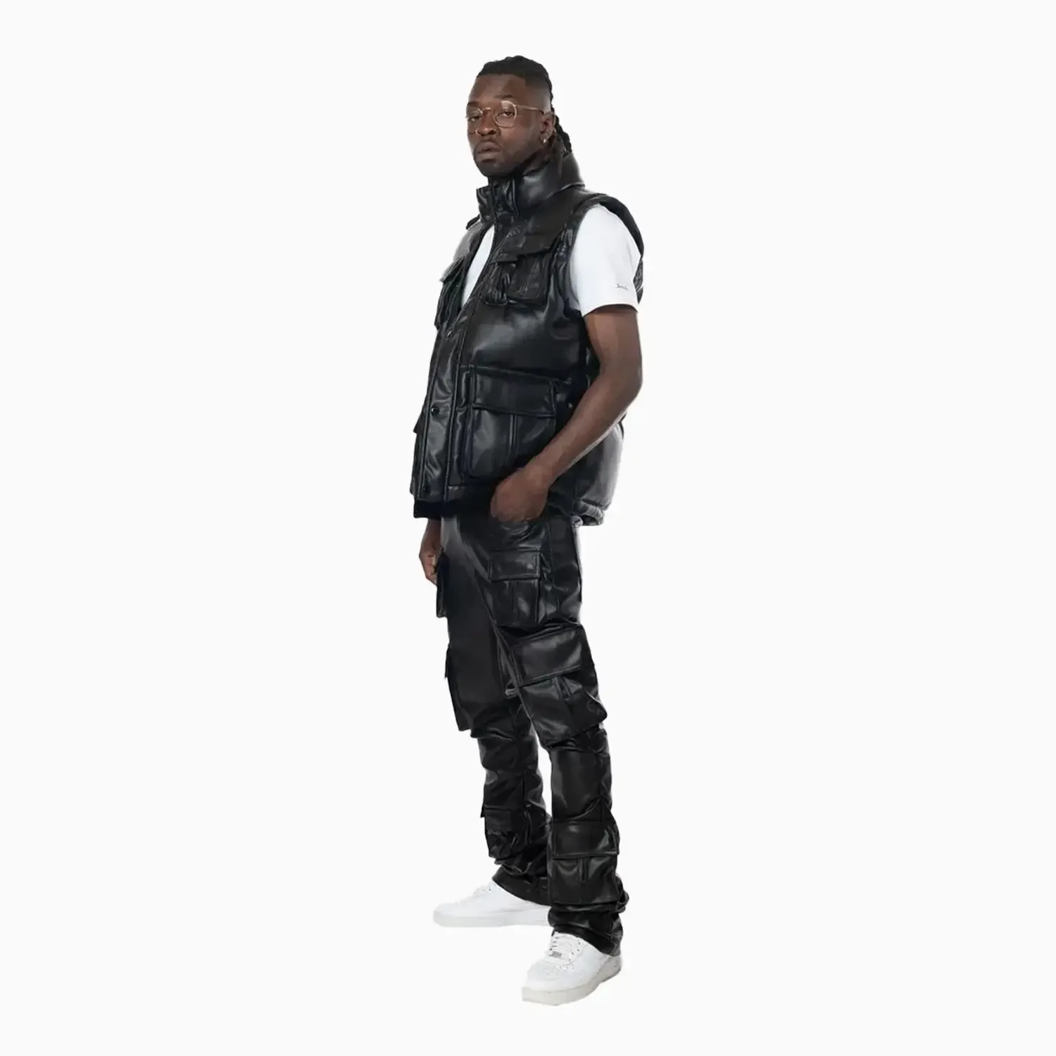 Men's Utility Vegan Leather Vest