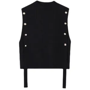 Menswear Preppy Style Fashion Chic Button Spliced Knitting Pullovers Men's New Round Neck Sweater Vest Autumn Winter