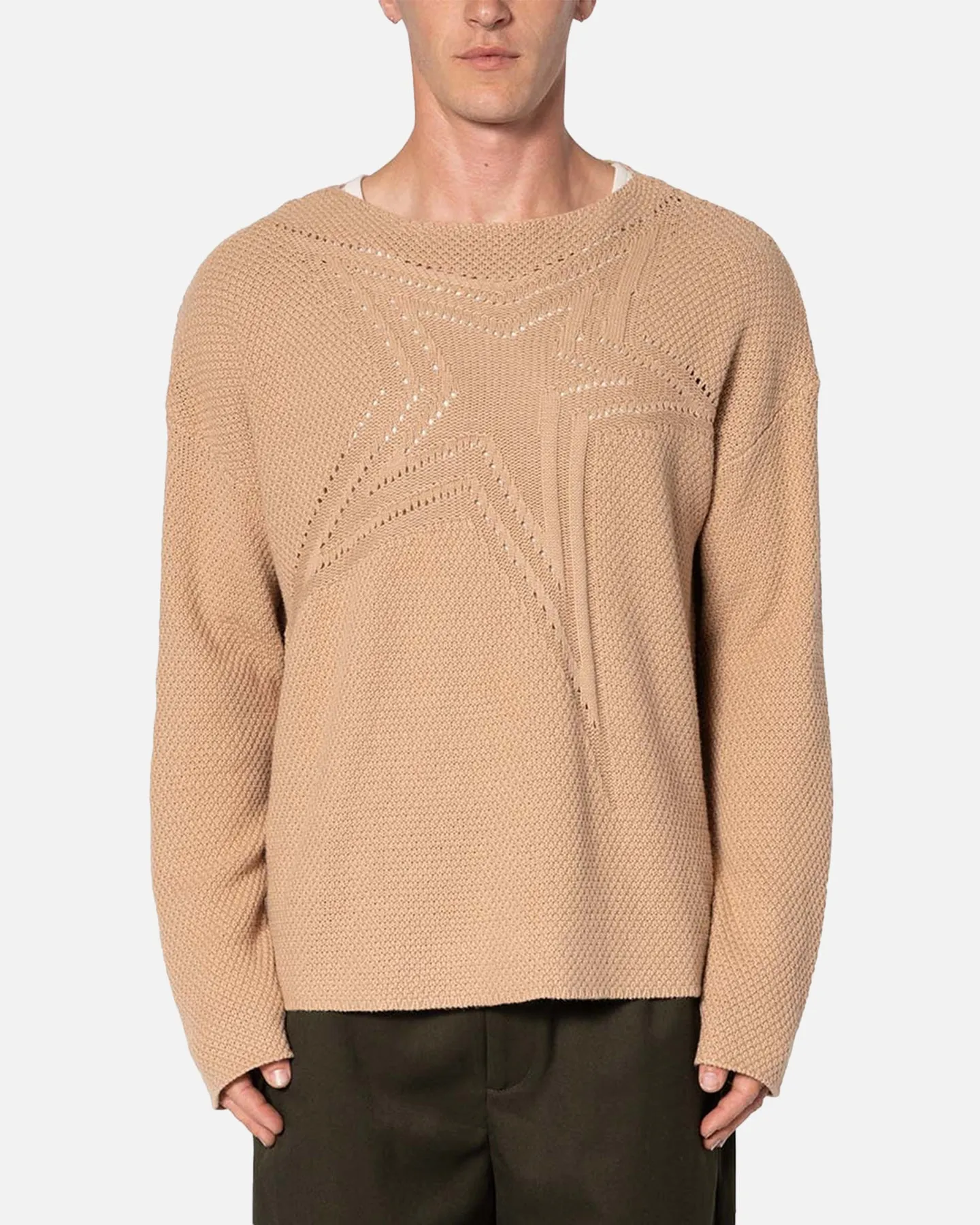 MNML Boat Neck Star Sweater Tan