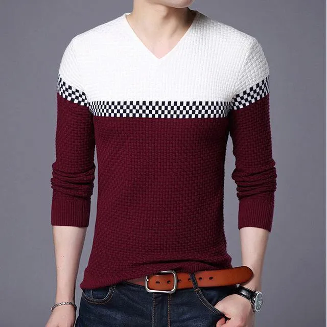 Mwxsd 2018 Winter New Arrivals Thick Warm Sweaters V-Neck  Wool Sweater Men Brand-Clothing Knitted Cashmere Pullover Men 66203