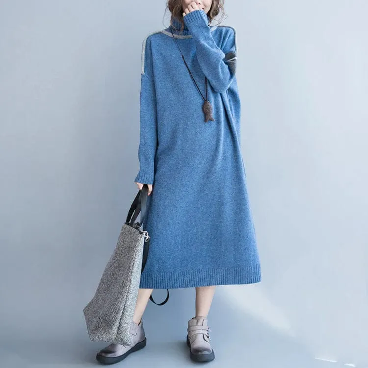 Oversized Blue Turtleneck Sweater Dress