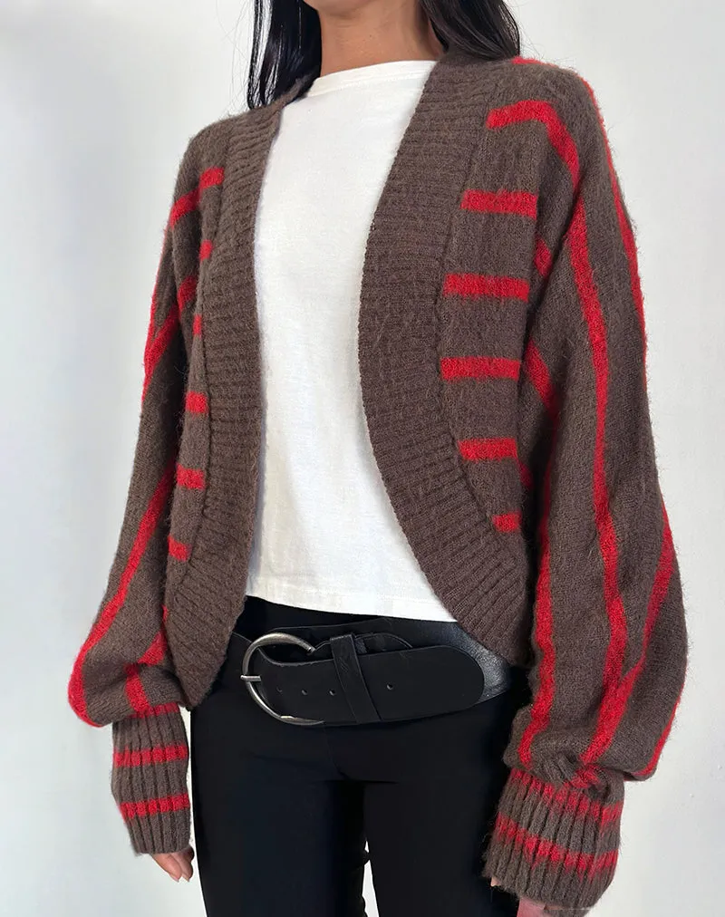 Pasha Shrug Cardigan in Red and Brown Stripe