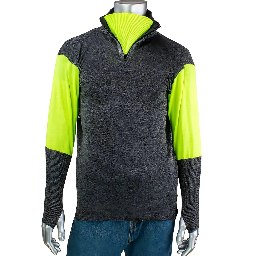 PIP PJG145-3CM-HVB-TH-2XL ATA Blended Cut Resistant 1/4 Zip Pullover with Hi-Vis Sleeves and Thumb Holes