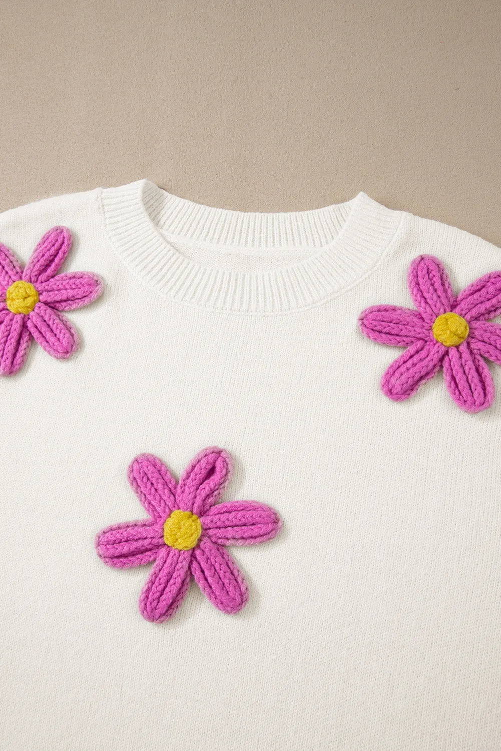 Plus Size Flower Crochet Knit Sweater