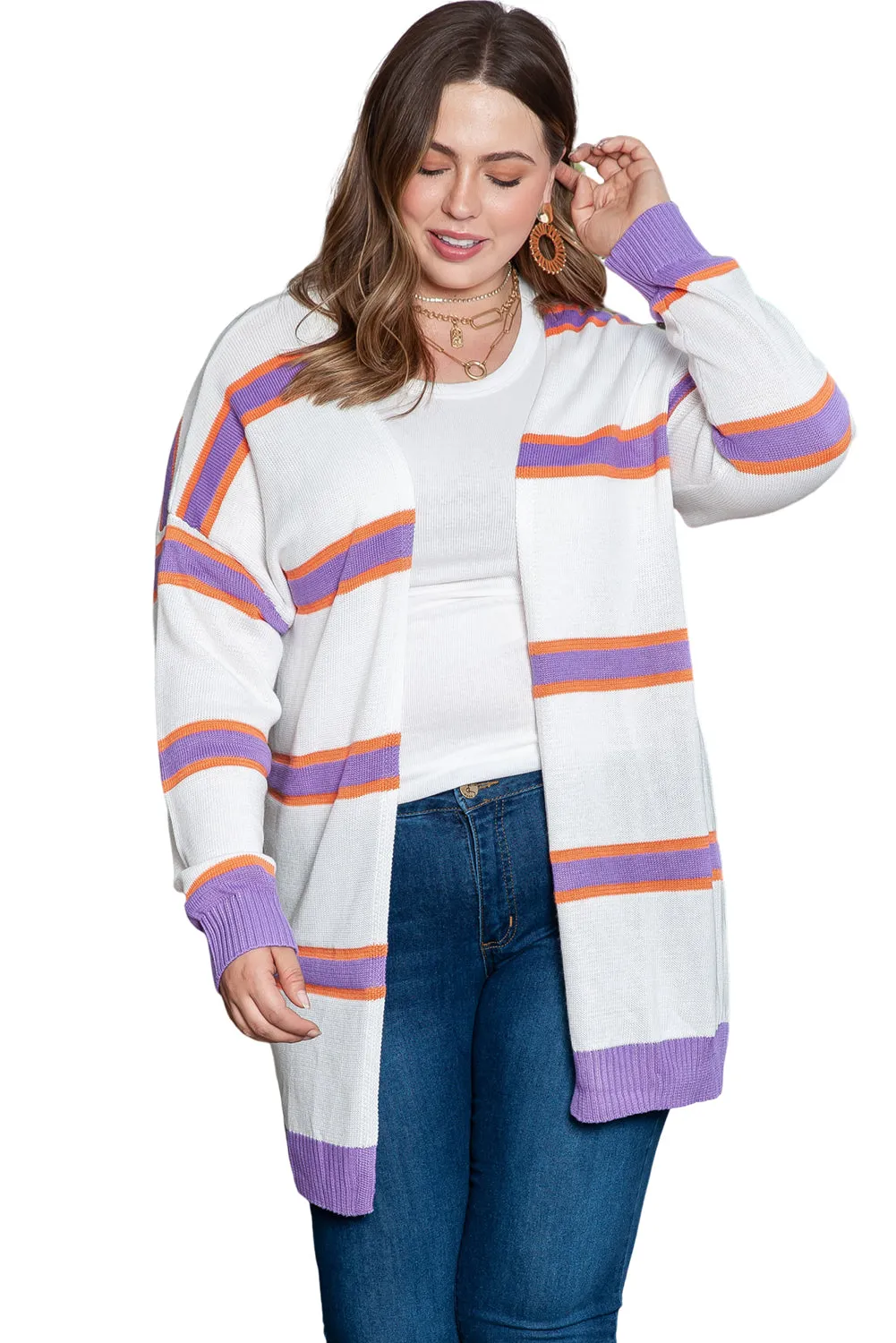 Plus Size Striped Sweater Cardigan