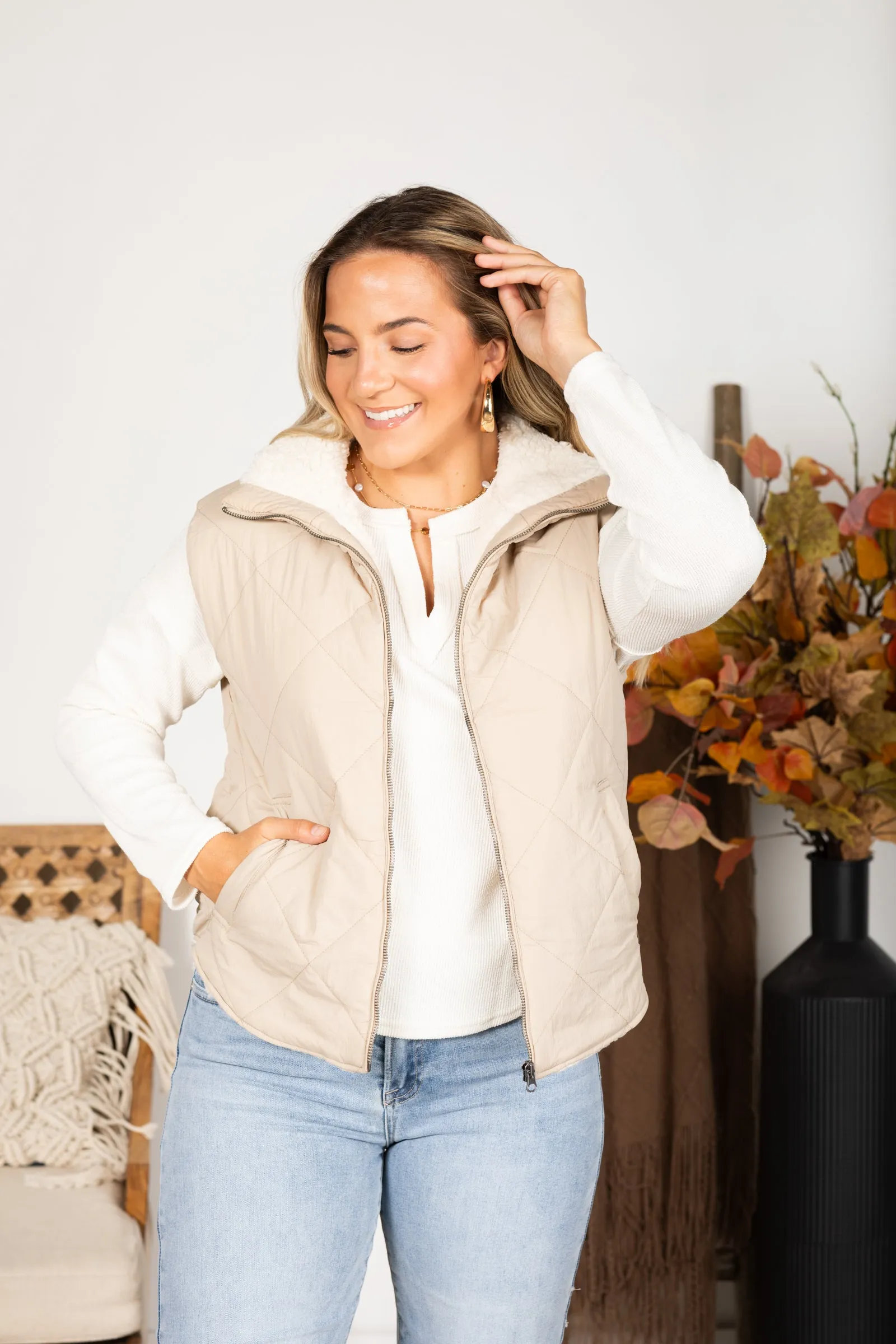 Quilted Zip Up Fleece Lined Puffer Vest