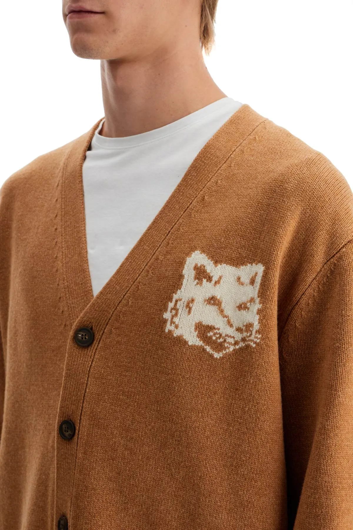 "fox head wool cardigan with