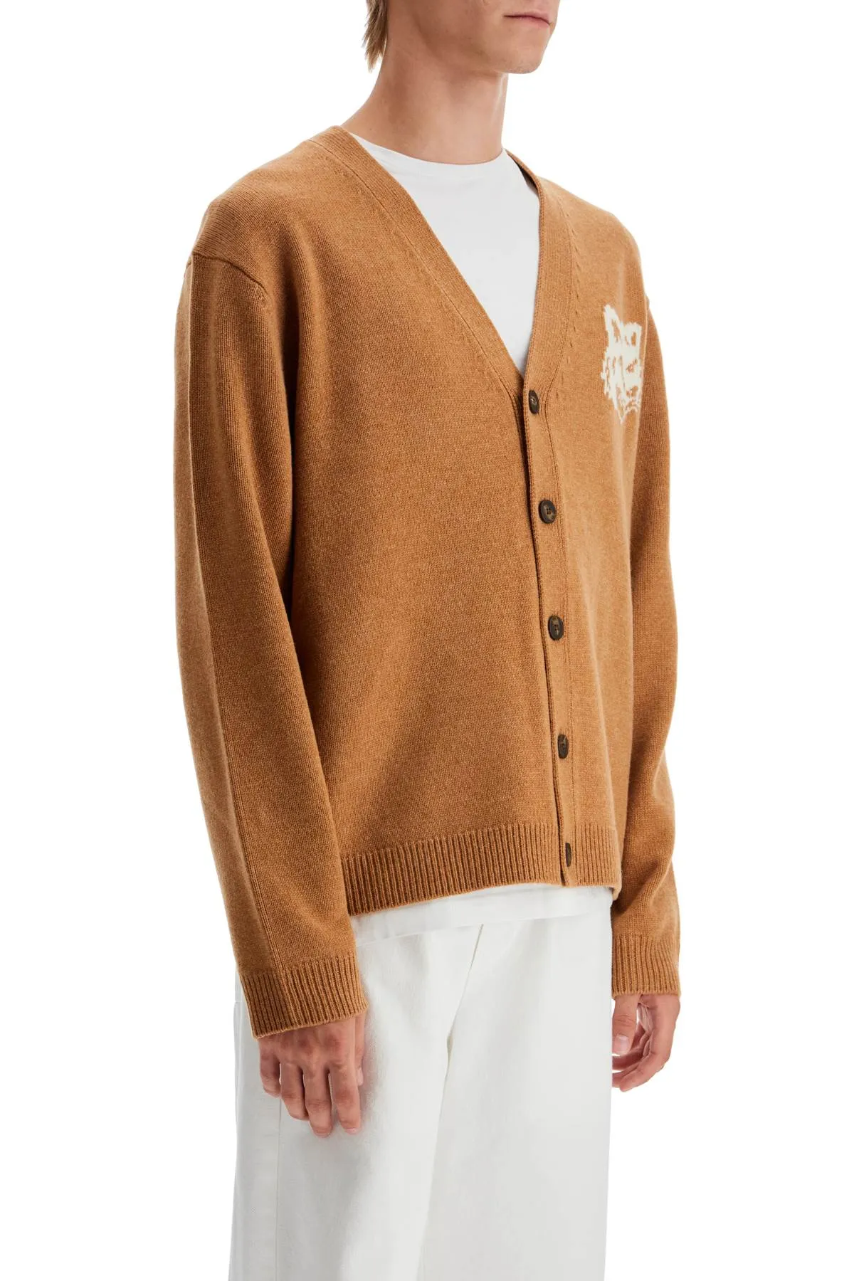 "fox head wool cardigan with