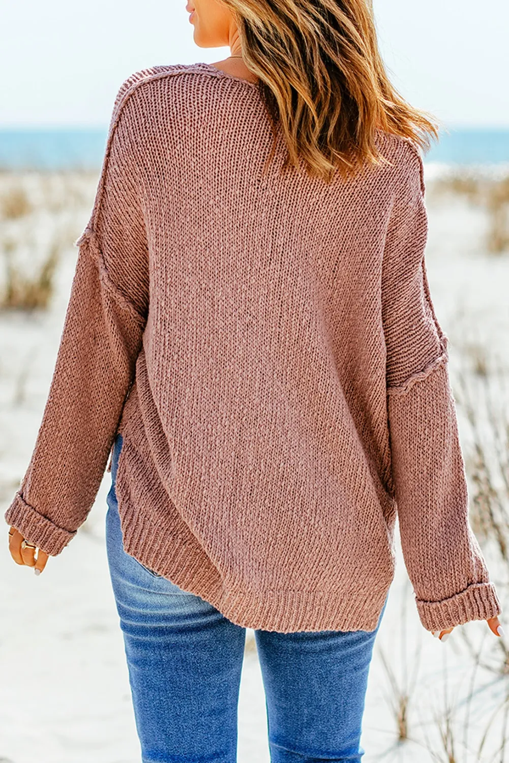 Reverse Seam Detail Relaxed Pullover Sweater