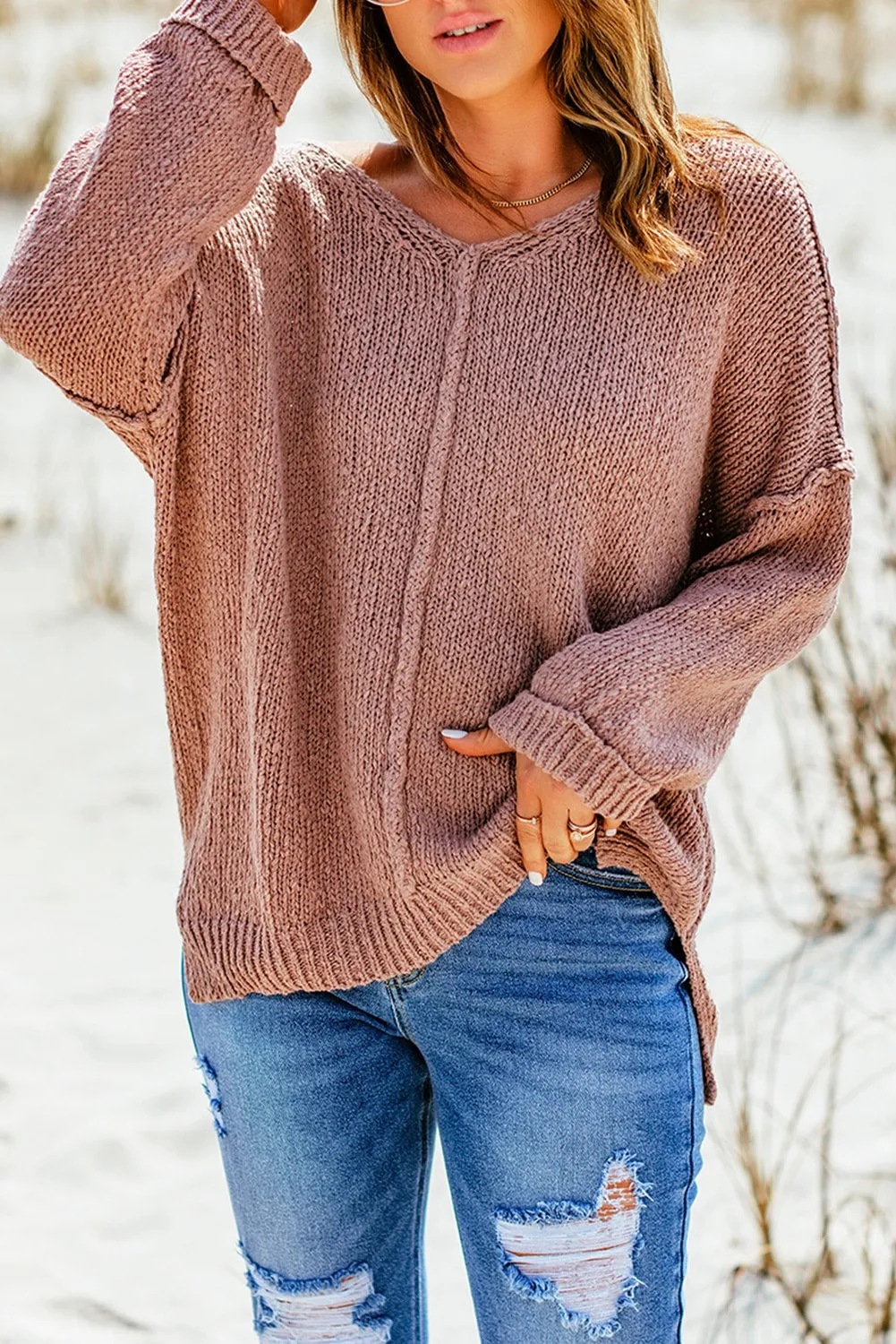 Reverse Seam Detail Relaxed Pullover Sweater