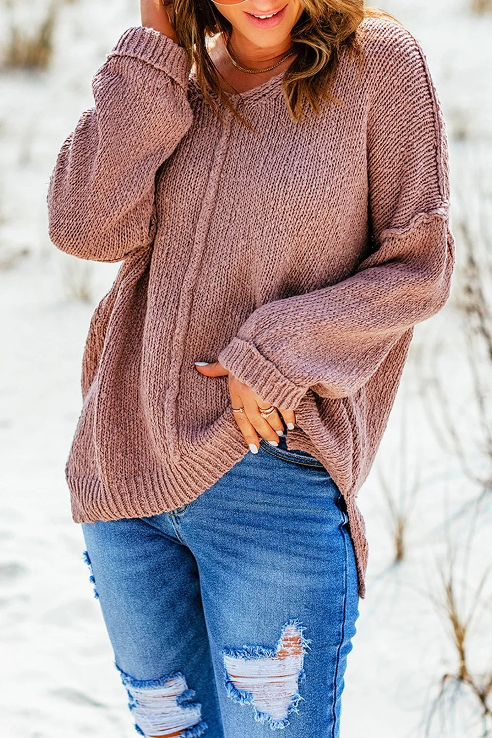 Reverse Seam Detail Relaxed Pullover Sweater