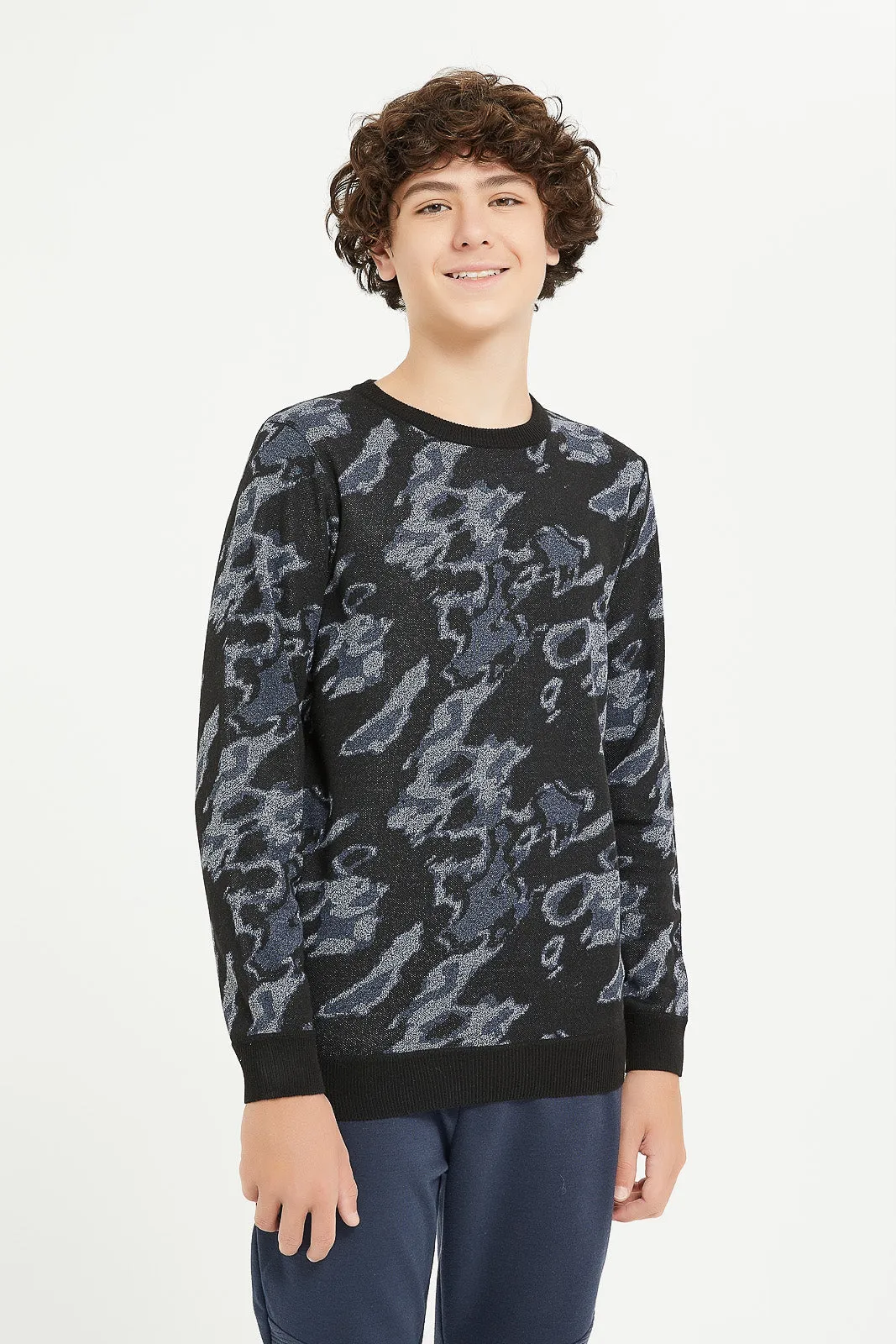 Senior Boys Black Camo Print Pullover