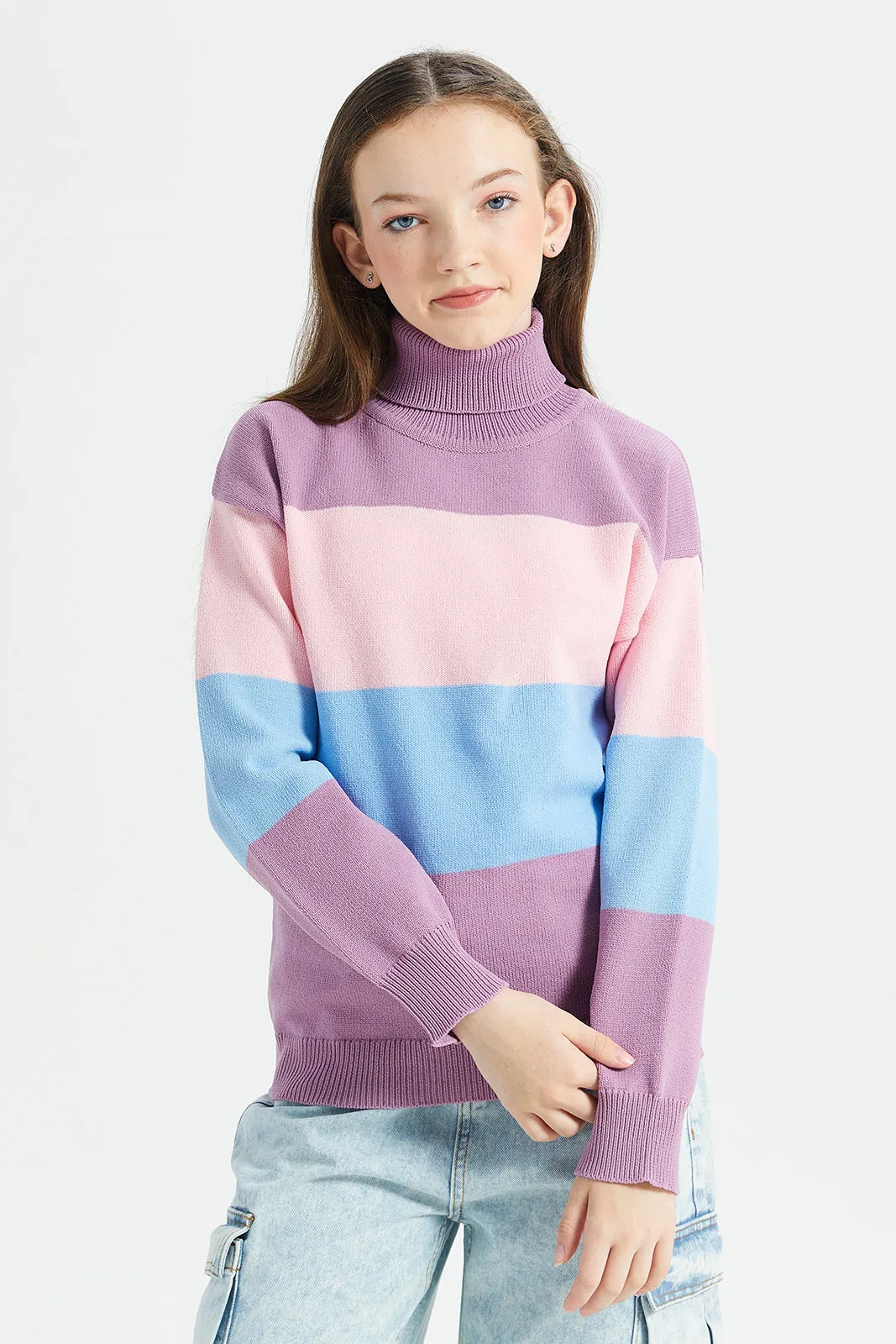 Senior Girls Multicolour High-Neck Pullover