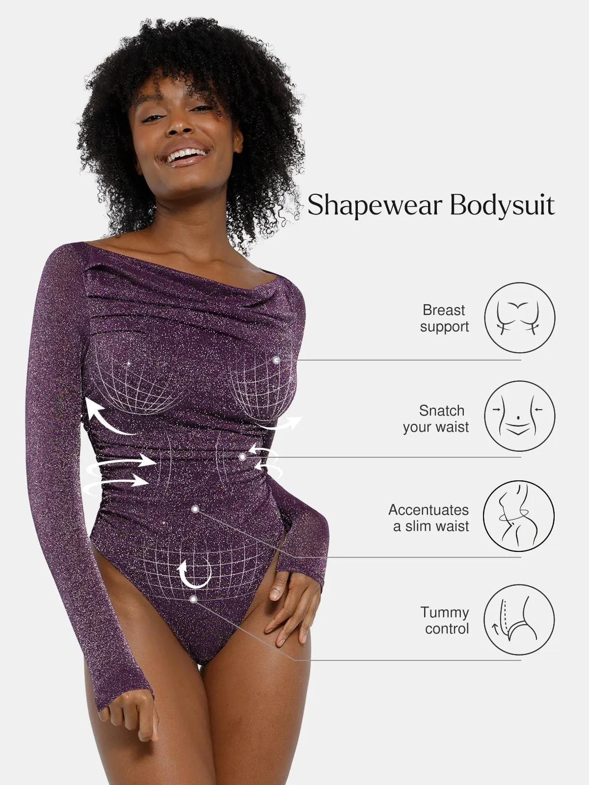 Shapewear Metallic Knit Long Sleeve Slimming Bodysuit