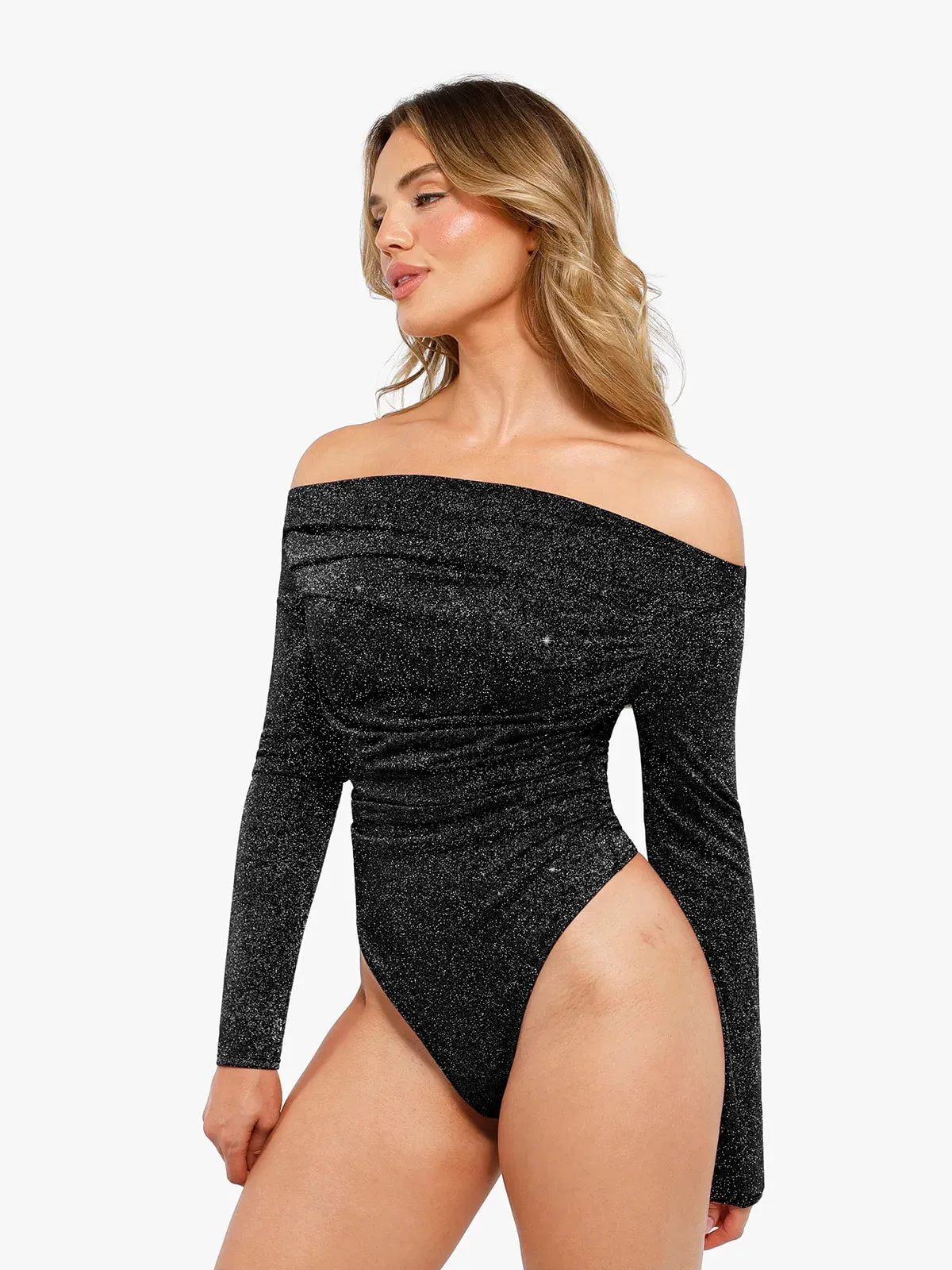 Shapewear Metallic Knit Long Sleeve Slimming Bodysuit