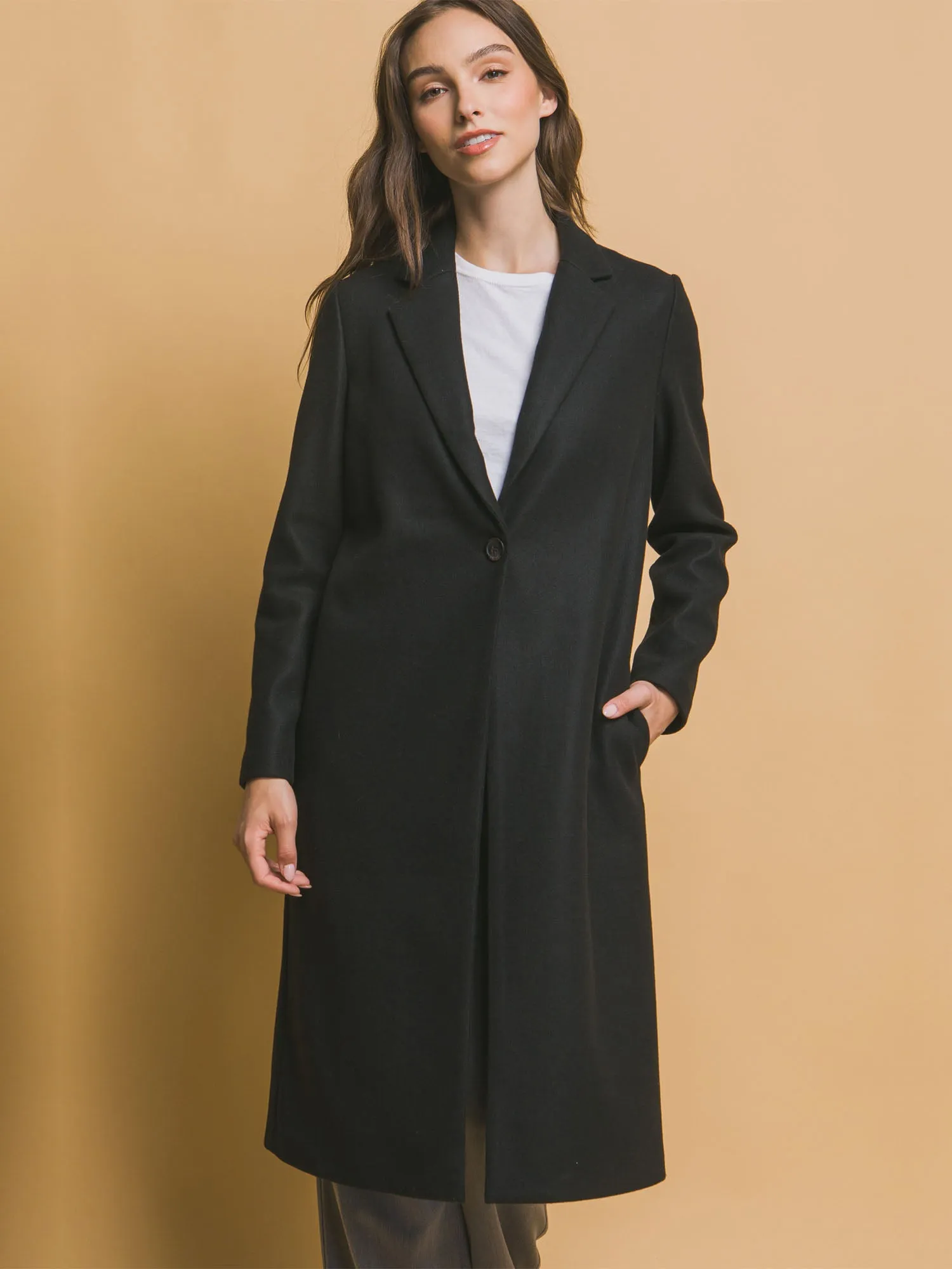 Single-Breasted Button-Front Long Coat