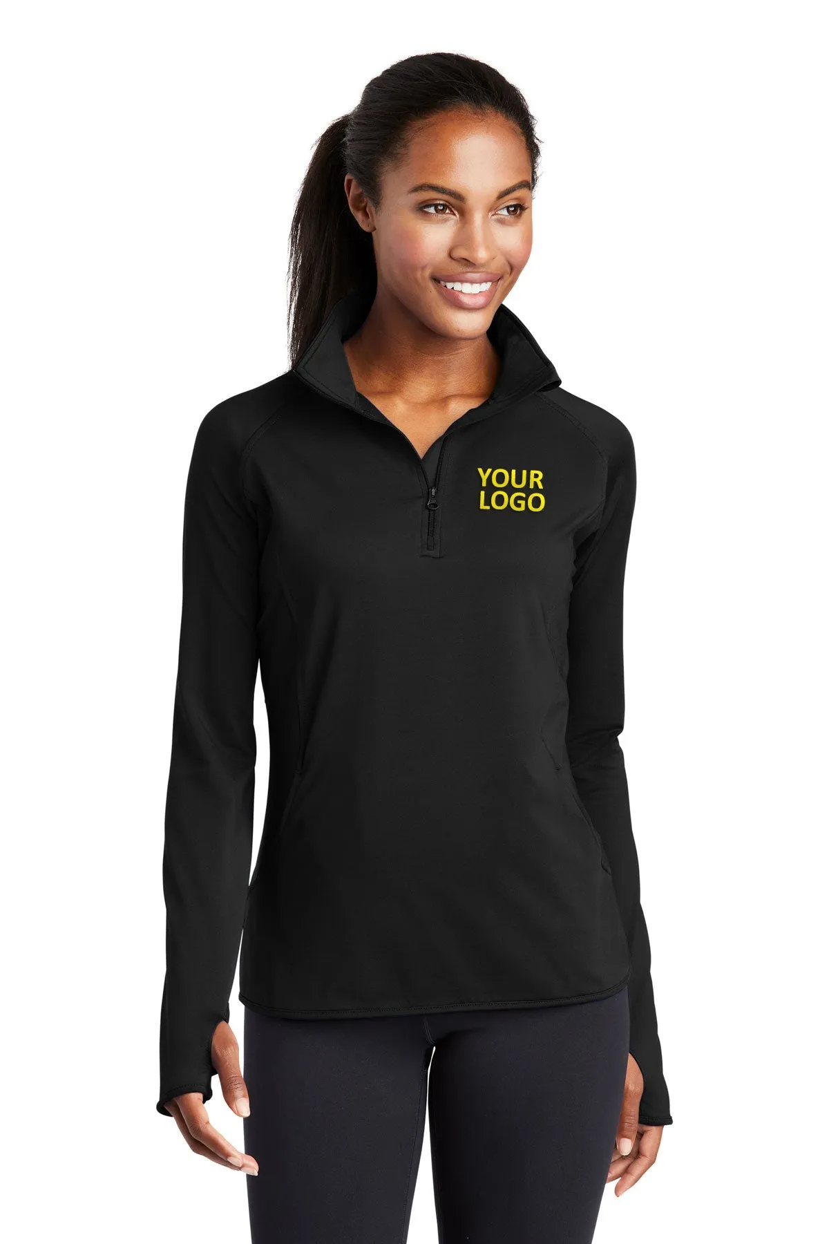 Sport-Tek Ladies Sport-Wick Stretch Customized 1/2-Zip Pullovers, Black