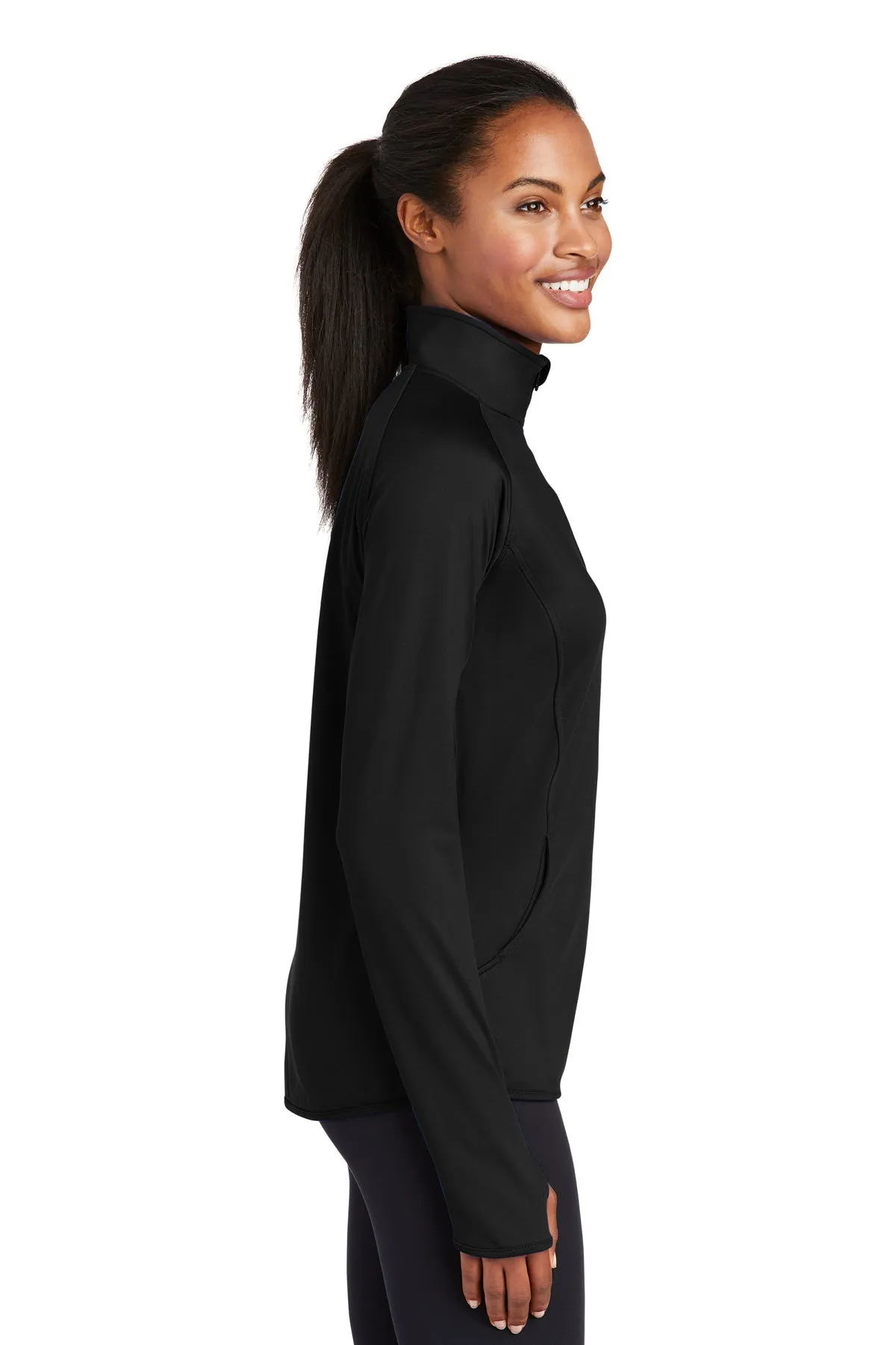 Sport-Tek Ladies Sport-Wick Stretch Customized 1/2-Zip Pullovers, Black