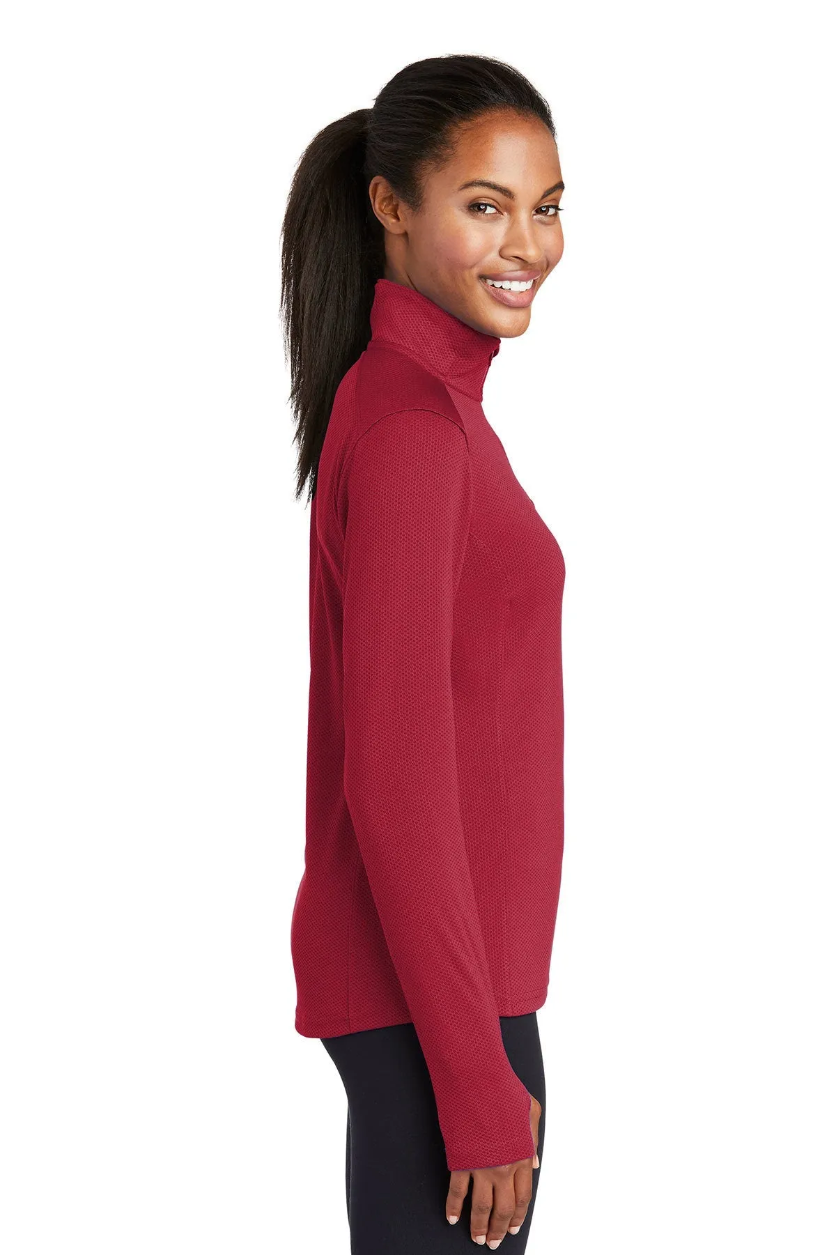 Sport-Tek Ladies Sport-Wick Textured Custom 1/4-Zip Pullovers, Deep Red