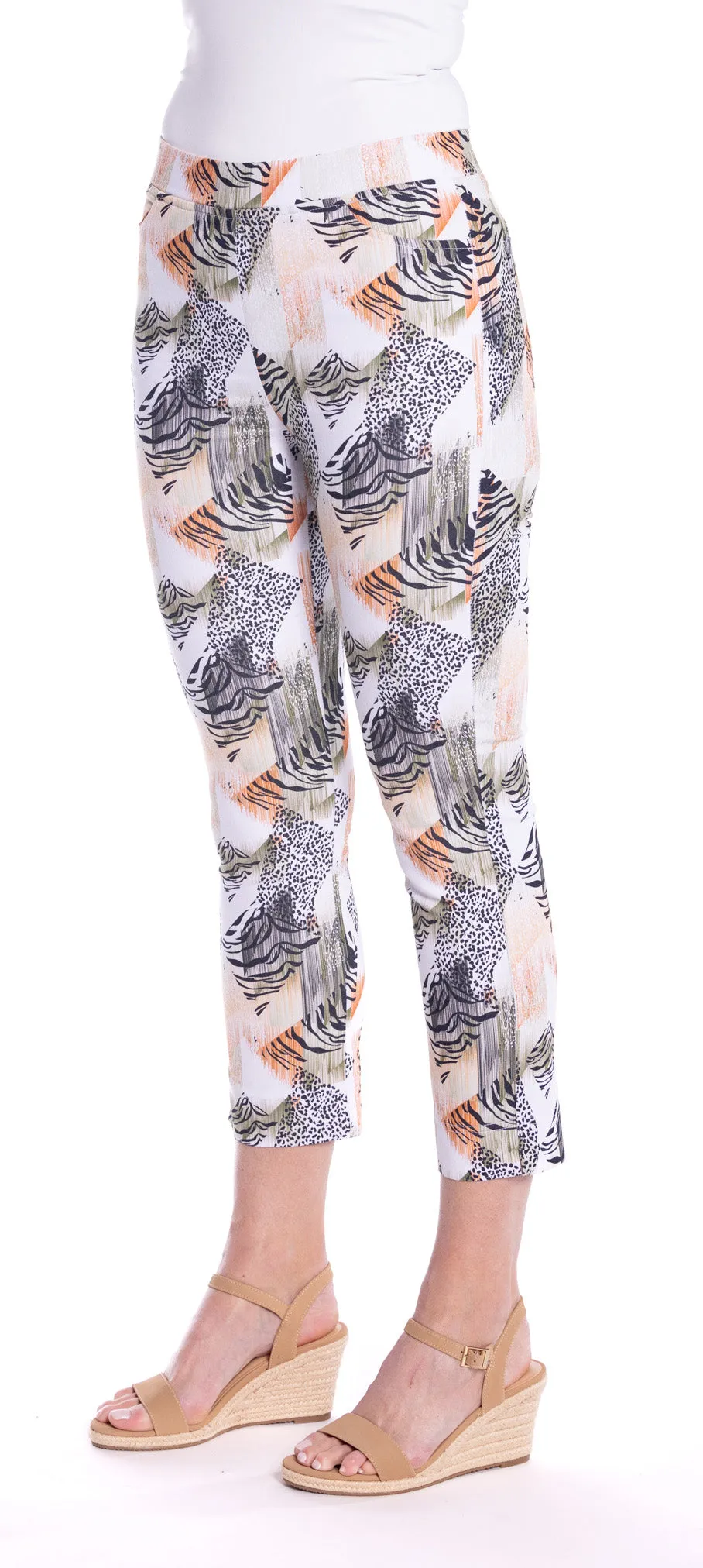 Stretch 7/8 Pants by  Café Latte - Khaki Animal Print