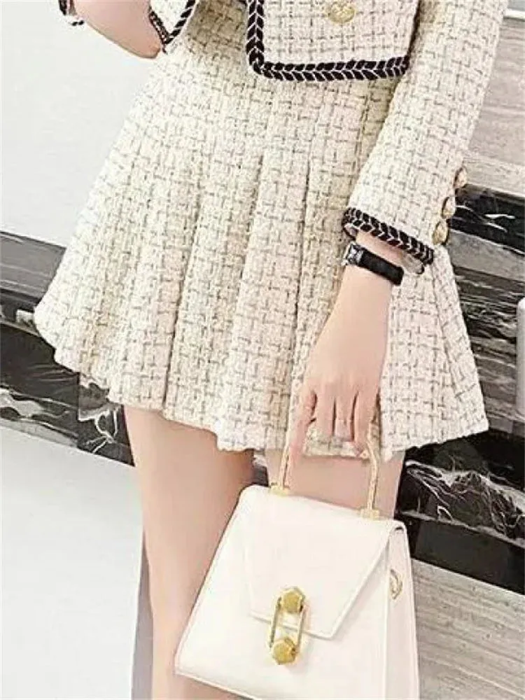 Summer new elegant Korean pop lapel leisure suit jacket skirt pleated skirt suit women squares two-piece casual clothes