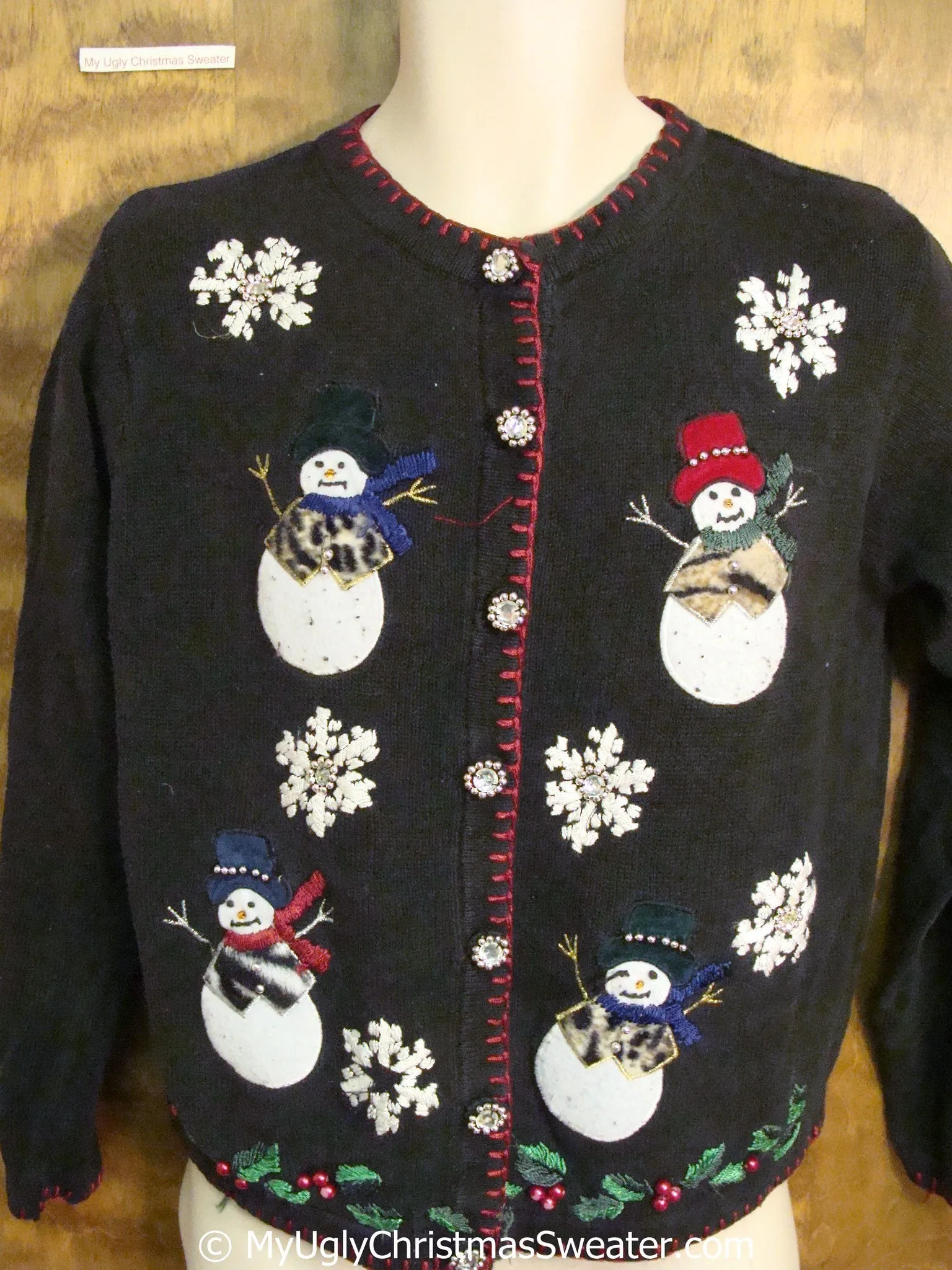 Tacky Christmas Sweater with Snowmen with Animal Print Clothes