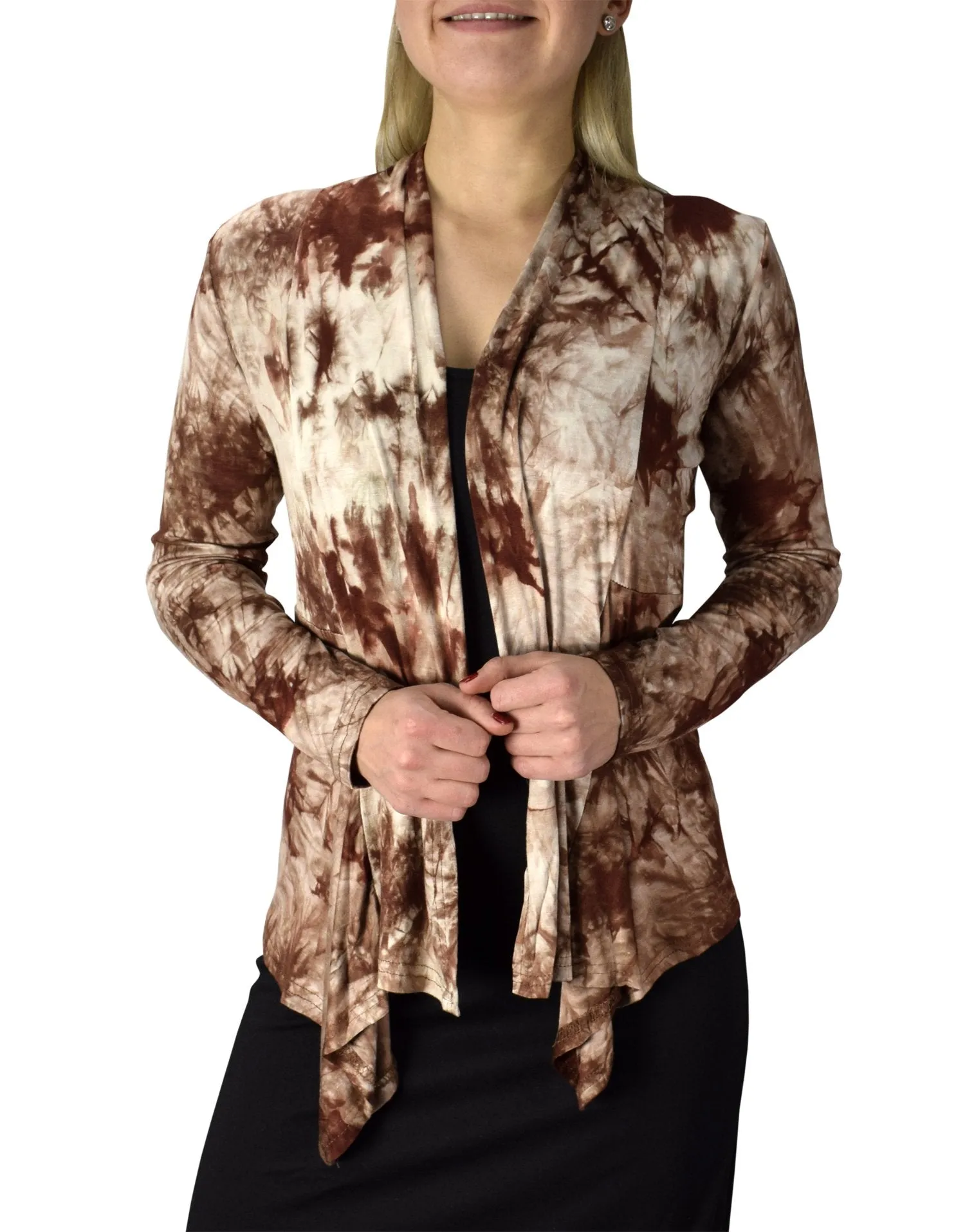 Tie Dyed Cascading Drape Asymmetric Hem Open Front Cardigan Top