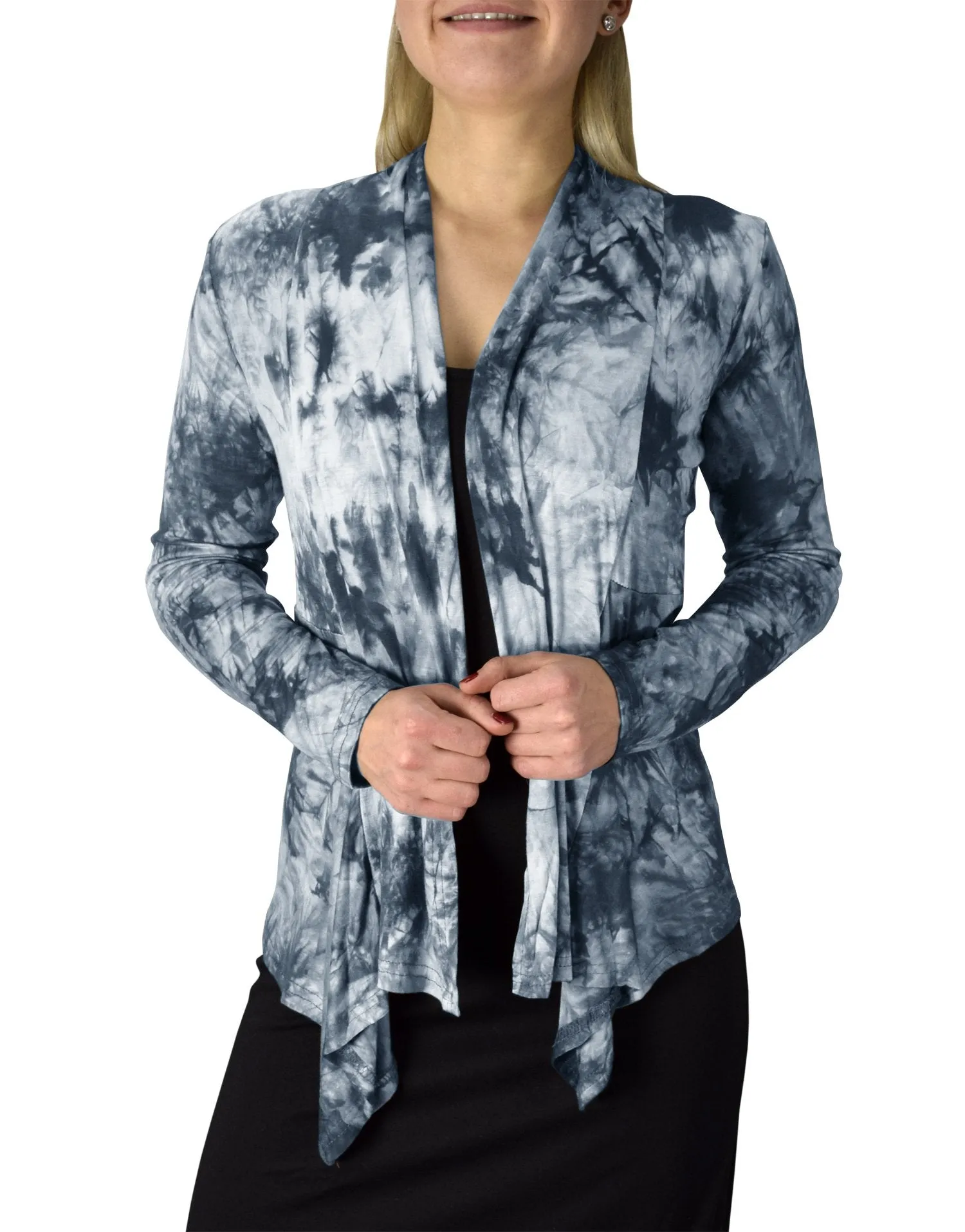 Tie Dyed Cascading Drape Asymmetric Hem Open Front Cardigan Top